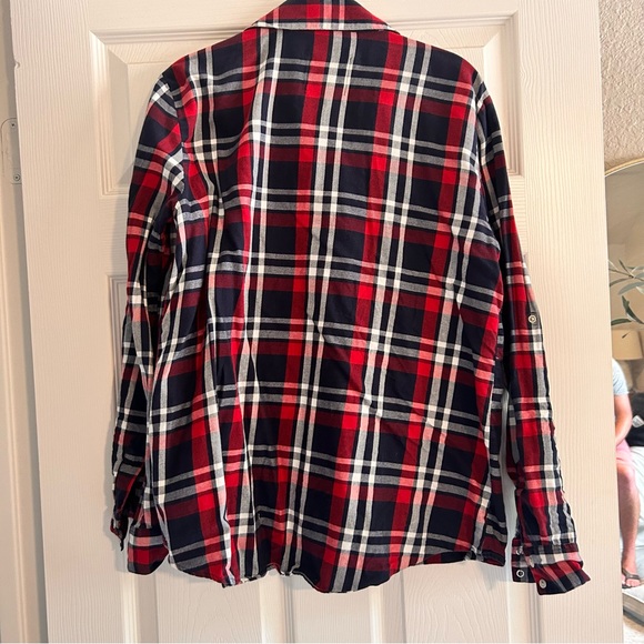 Zara Woman Premium Denim Collection Red and Navy Plaid Long-Sleeve Button Down - Picture 4 of 4
